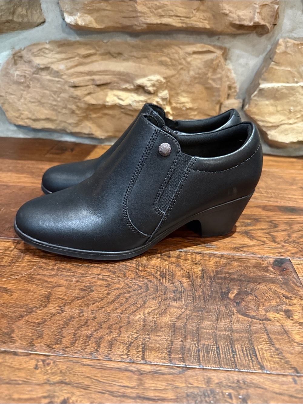 Clarks Black Low Block Heel Ankle Slip-On Boots